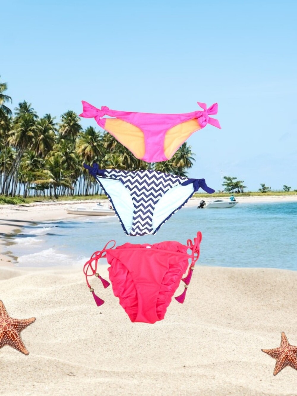 La Vie En Rose 3 Women's Swim Bikini Bottoms - Pink, Coral, Navy Chevron for 18$